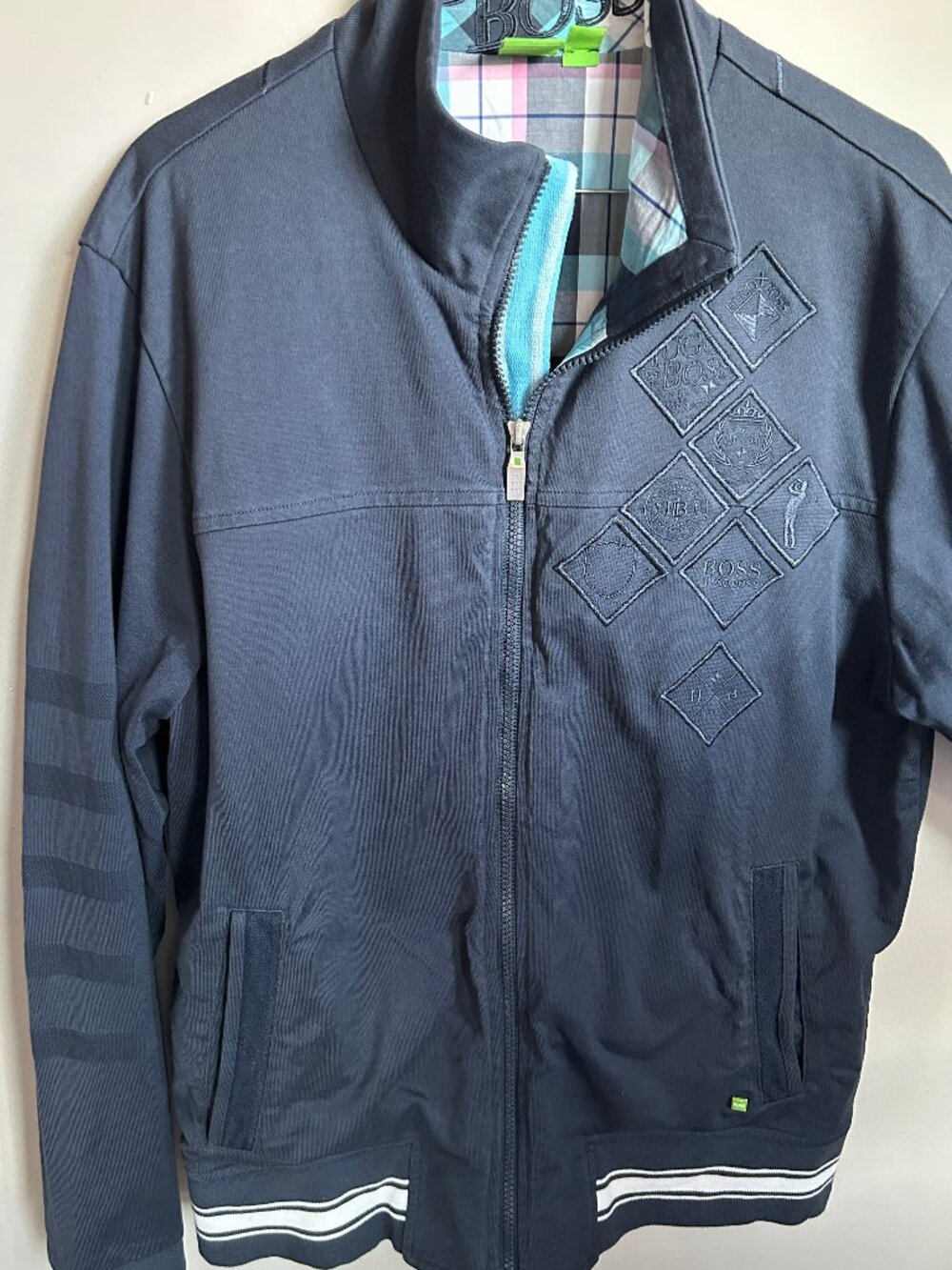Vintage HUGO BOSS Lined Bomber Jacket Embroidered Golf Motif Sz XL